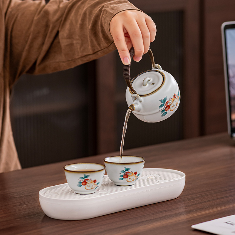 Một ấm ba chén di động ngoài trời lò Ru mở lát bộ trà du lịch bộ nhỏ ấm trà đơn giản gia dụng quà tặng