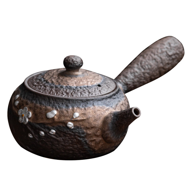 Bán buôn ấm trà gốm thô mạ vàng bên hông ấm đơn Bộ ấm trà Kung Fu cổ điển hoa mận Bộ ấm trà gốm sứ thủ công