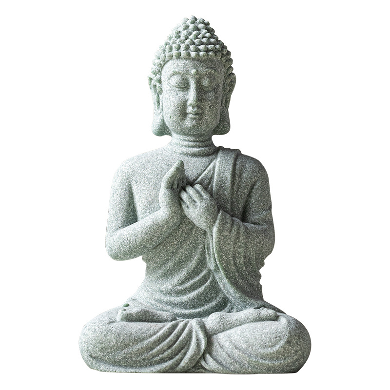 Đồ trang trí nhỏ tượng Phật năm phật bằng đá sa thạch xanh, đồ trang trí tiểu cảnh bể cá, đồ thủ công mỹ nghệ phòng trà phòng khách bàn cà phê thiền thú cưng trà