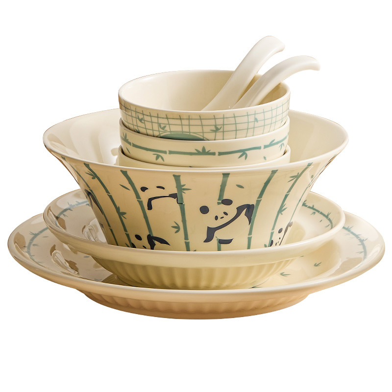 Bát đĩa bộ đồ ăn gấu trúc dễ thương giá trị cao bát đĩa món ăn bát cơm gốm sứ gia dụng bát canh lớn bát đĩa cá bộ đĩa