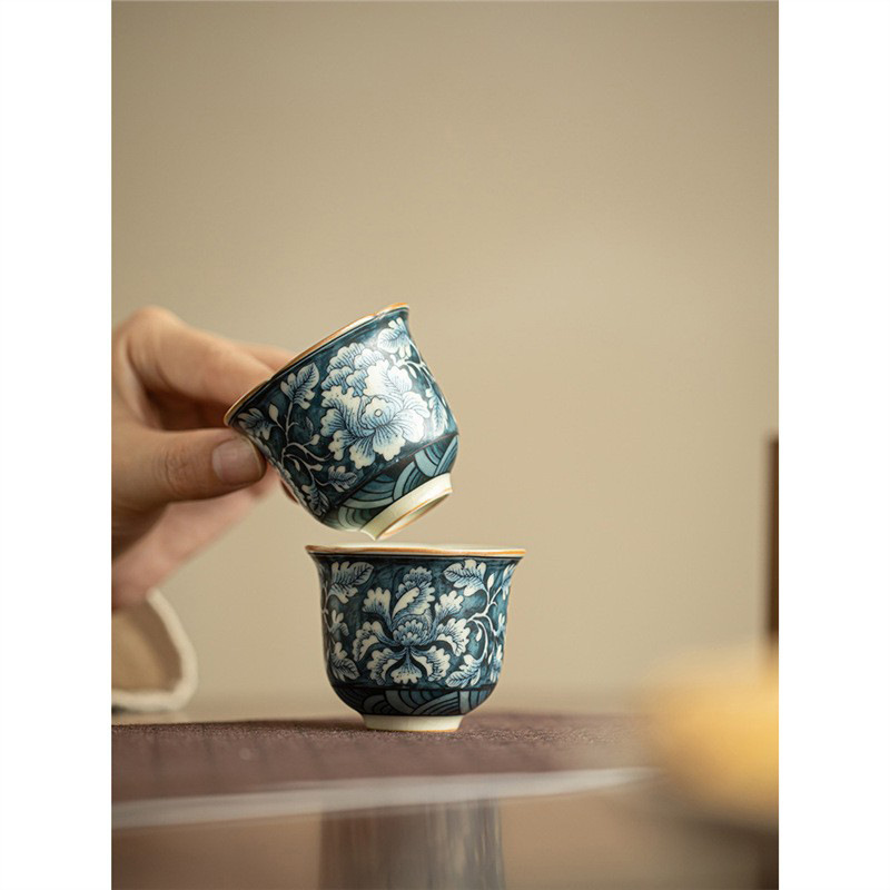 Cốc chủ nhân Ru Kiln Fanhua Cốc bộ trà Kung Fu Cốc trà gia dụng cao cấp đơn giản cổ điển có thể mở tách trà