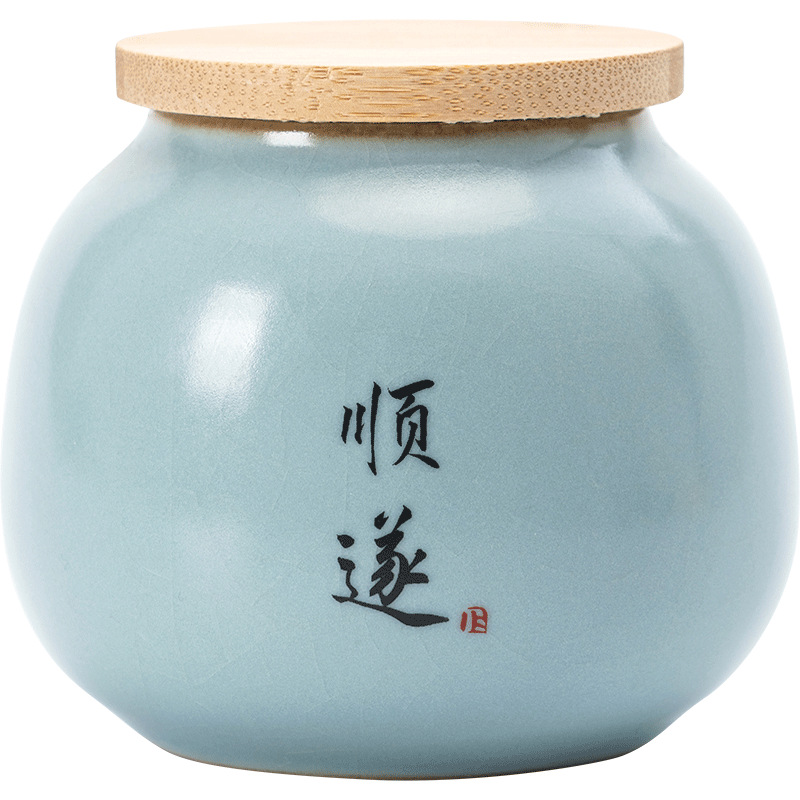 Hộp đựng trà gốm sứ nhỏ Tianqingru lò mở miếng kín hộp đựng trà gia dụng hộp đựng trà xanh trà Pu'er