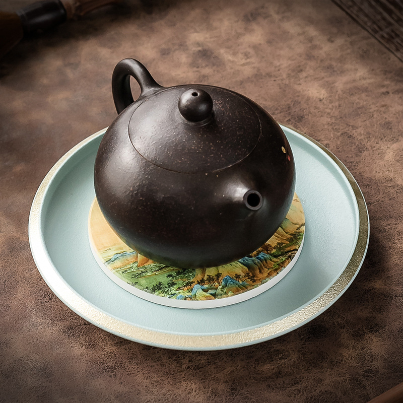 Ấm đun nước bằng gốm, bàn pha khô, khay đựng trà nhỏ gia dụng, khay đựng nước hình tròn, khay đựng trà, khay đựng cốc, tấm cách nhiệt