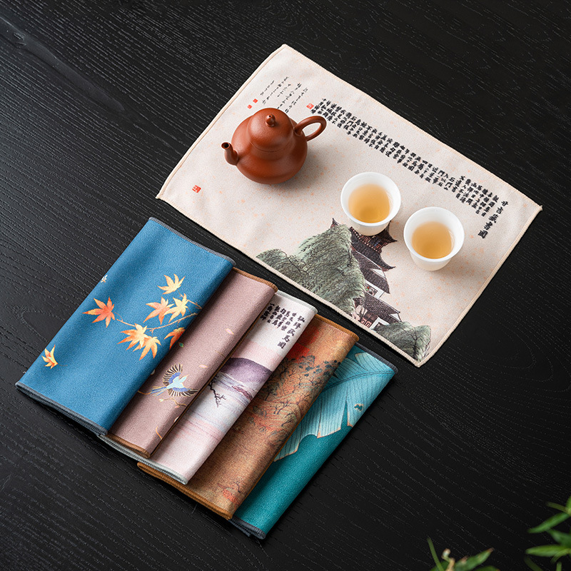 Khăn trà sơn khăn trải bàn dày dặn cao cấp thấm nước phụ kiện bộ trà kungfu Trung Quốc ấm trà khăn lau khăn trải bàn