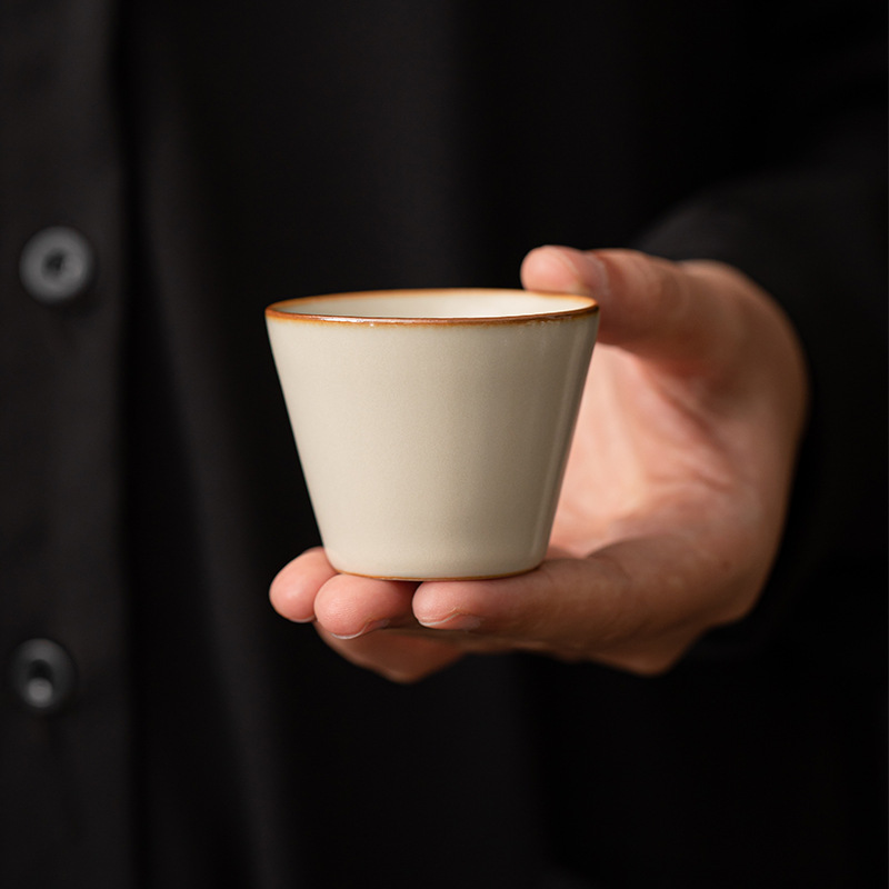 Cốc miệng thẳng màu be Ruyao cốc gia chủ cốc uống trà gốm sứ chuyên dụng cá nhân cốc trà tách trà