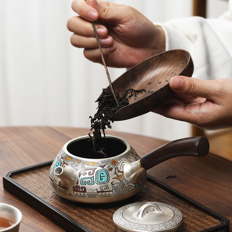 999 sterling bạc một nồi bốn cốc gốm sứ vàng bạc sai hoa văn phong cách Nhật Bản văn phòng xách tay di động bộ trà kungfu