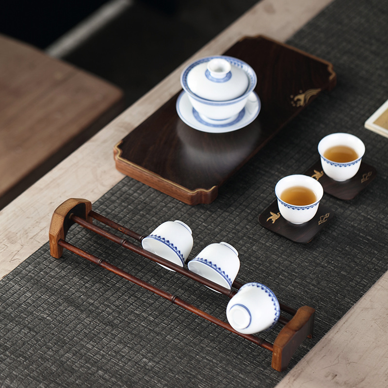 Giá để cốc trà, Phụ Kiện Giá để cốc tre, dụng cụ trà Kung Fu, giá để cốc tre, thoát nước, cacbon hóa