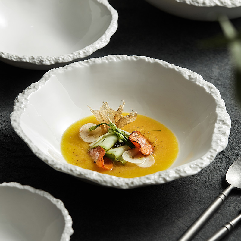 Bát góc nhọn hoa văn đá bát canh gốm trắng bát mì nhà hàng khách sạn đặc trưng Bộ đồ ăn cao cấp Bát salad cỡ lớn