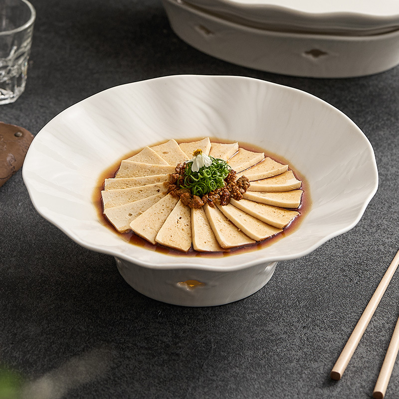 Nồi khô gốm sứ Dehua đĩa ăn gia dụng cảm giác cao cấp khách sạn câu lạc bộ nến bộ đồ ăn bộ bếp lá sen