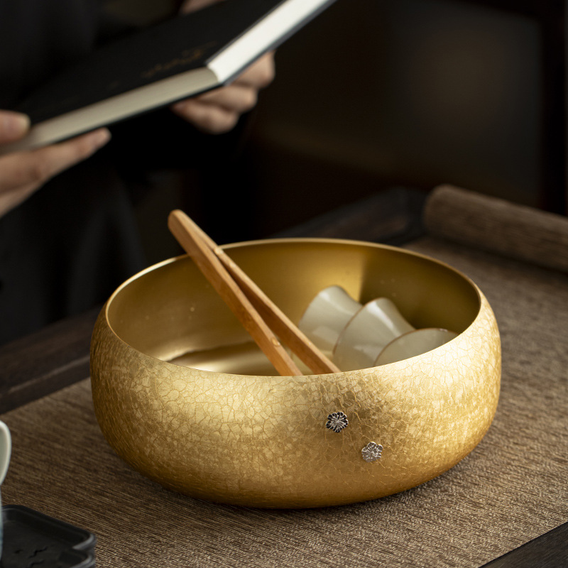 Cao cấp nguyên chất bằng đồng trà rửa Nhật Bản phong cách Thiền hộ gia đình chậu nước mực rửa trà bát trà cặn lọ đồng bộ ấm trà phụ kiện