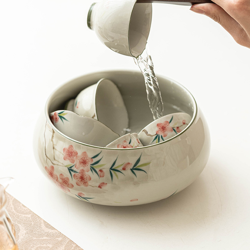 Vẽ tay hoa đào trà Biển Rửa Trà thực vật xám Phụ Kiện Bộ trà cao cấp Thùng trà lớn đơn giặt bút Jianshui cực lớn