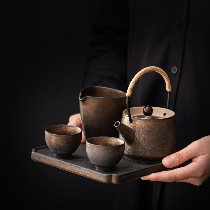 Bộ dụng cụ pha trà Kung Fu mạ vàng cổ điển dụng cụ pha trà loại nhỏ gia dụng một ấm hai cốc khay trà nguyên bộ