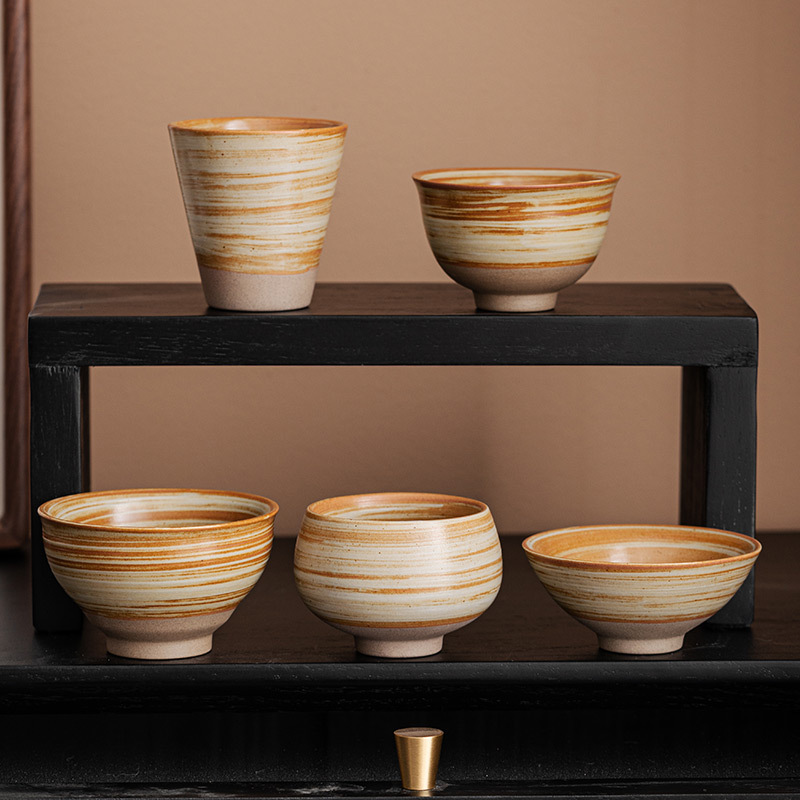 Cốc trà gốm thô, cốc chủ nhân, Bộ trà Kung Fu gió tuyệt đẹp, cốc đơn, cốc trà gốm sứ, cốc trà ren thủ công kiểu Nhật
