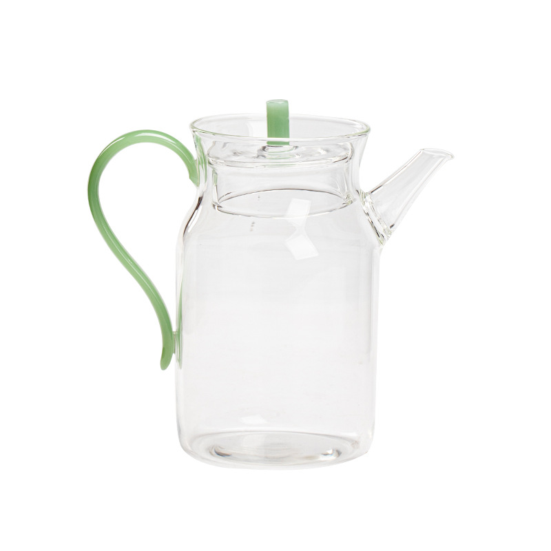 Ấm trà xanh thủy tinh chịu nhiệt giả Song ấm pha lạnh cỡ nhỏ kiểu Nhật ấm trà hoa có lưới lọc