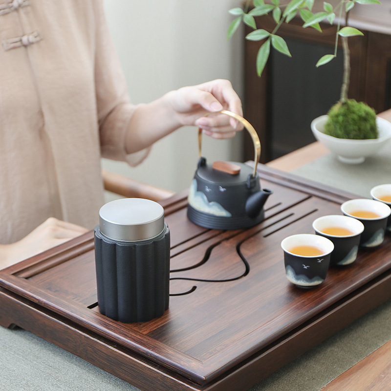 Bình trà nhỏ bằng gốm sứ, hộp trà kín du lịch cầm tay, Bình đựng trà, bình trà Pu'er, bình đựng trà xanh đỏ