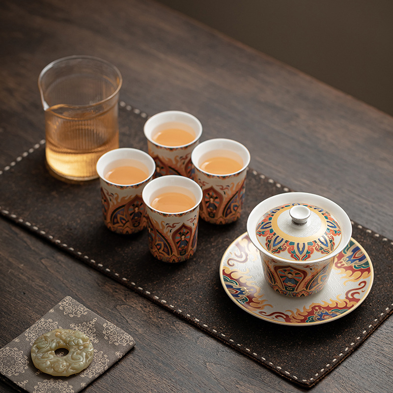 Bộ đồ sứ trắng không pha Đôn Hoàng Bộ đồ trà Kung Fu gia dụng Bộ trà cổ điển kiểu Trung Quốc Bộ quà tặng hộp quà tặng