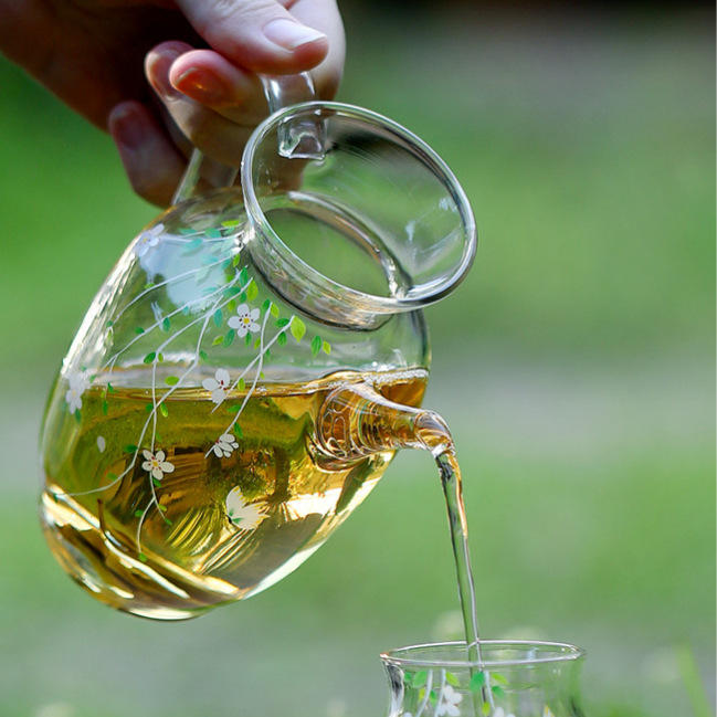 Bộ ấm trà Kung Fu phong cách tươi mới, ấm trà đơn, chất liệu thủy tinh borosilicate cao cấp, kiểu dáng nhà Tống, họa tiết lễ hội hoa.
