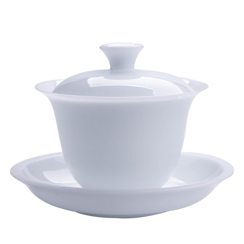 Bộ ấm chén trà Kung Fu sứ trắng Dehua cao cấp, bát phủ men ngọc bích Sancai, quà tặng văn phòng gia đình