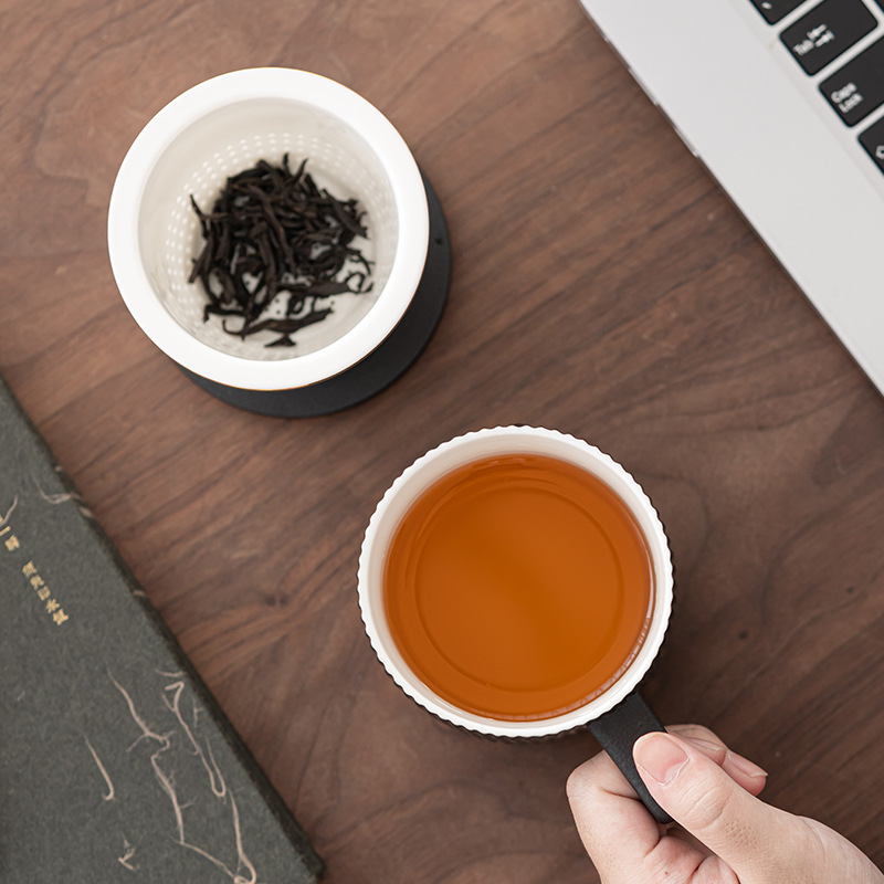 Cốc Mug sọc xanh kiểu Nhật Cốc pha trà tách trà có nắp Gốm Cốc uống nước công suất lớn cho văn phòng cá nhân