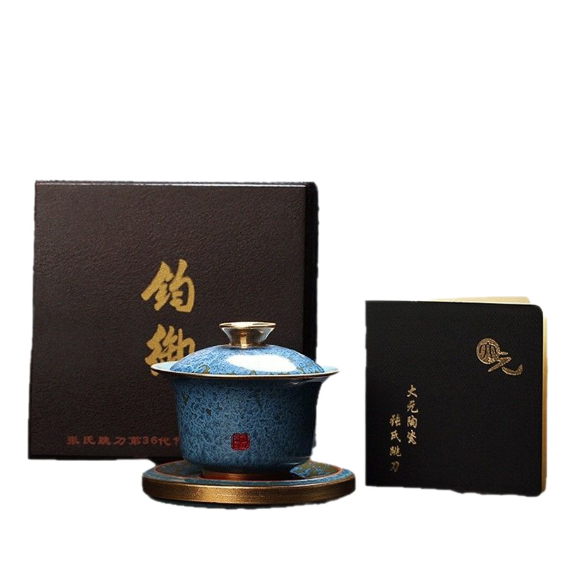 Bộ tách trà ba món cao cấp của Suyuan Zhang Jinxie, bát trà bằng gốm thủ công, bộ trà kung fu đơn giản làm quà tặng.