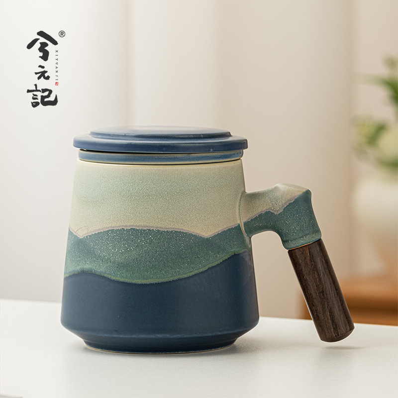 Ly sứ men gốm cao cấp, tách trà nước nam, có nắp, dung tích lớn, dùng văn phòng, lọc trà, uống nước