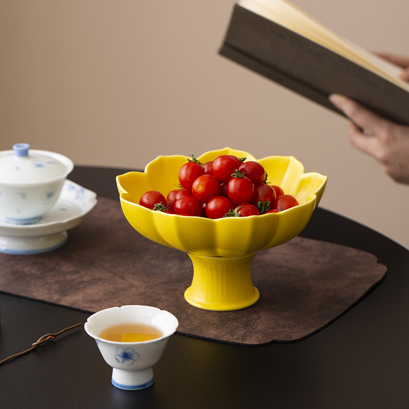 Khay giải khát kiểu Trung Quốc mới khay đựng trái cây cánh hoa cao gia dụng gốm sứ khay đựng đồ ăn vặt sáng tạo khay đựng hạt dưa khay đựng bánh ngọt
