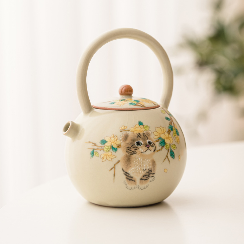 Bộ dụng cụ trà ấm trà ấm trà ấm trà nhỏ pha trà gia dụng ấm đơn có nắp mở bằng gốm Sứ có thể nâng