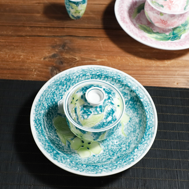 Bát gốm sứ Kung Fu có nắp, vẽ tay bằng đất sét, một nét vẽ, men màu, dùng cho một người.