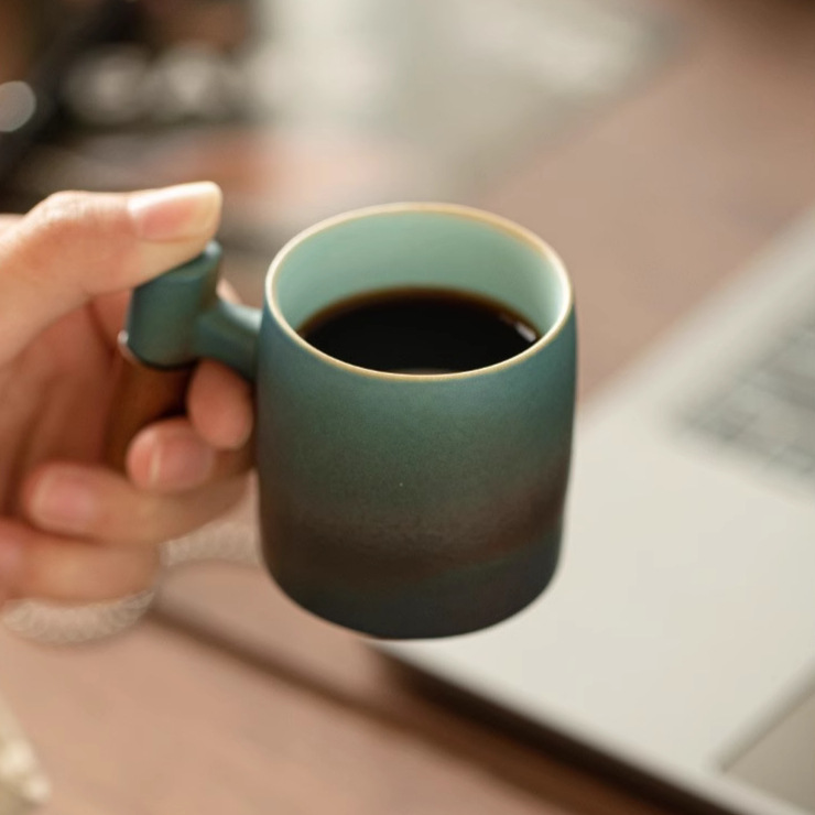 Cốc tay cầm bằng gỗ biến đổi lò cốc chủ nhân chuyên dụng gốm sứ gia dụng cốc trà bộ trà cốc đơn