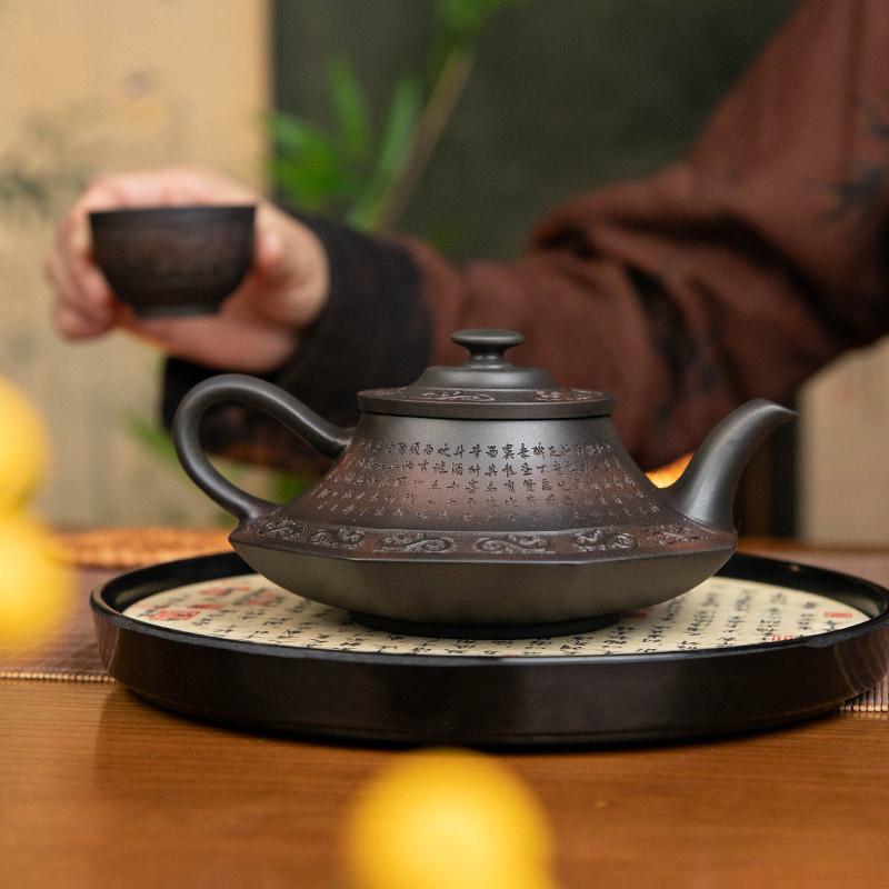 Ấm trà gốm tím Vân Nam Jianshui hoàn toàn thủ công nâng ly chúc rượu, ấm trà cát tím, bộ ấm trà kung fu gia dụng