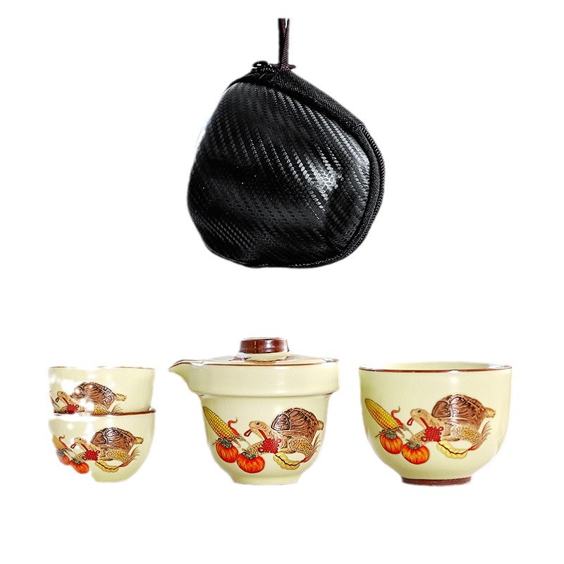 Cen Ruru lò một ấm ba cốc bộ trà du lịch ngoài trời ly nhanh tiện lợi gốm sứ cao cấp