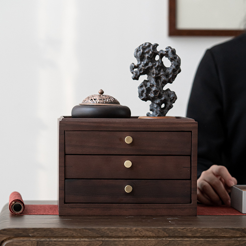 Hộp đựng Bánh trà Pu'er bằng Gỗ Óc Chó gia dụng Hộp Đựng Đồ Kiểu ngăn kéo có thể xếp chồng nhiều lớp kiểu Trung Quốc