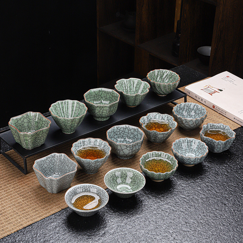 Ge Kiln Kung Fu Chén trà chính thức Lò nung lớn nứt băng có thể nâng cốc chủ nhân cá nhân bằng men ngọc mở cốc trà