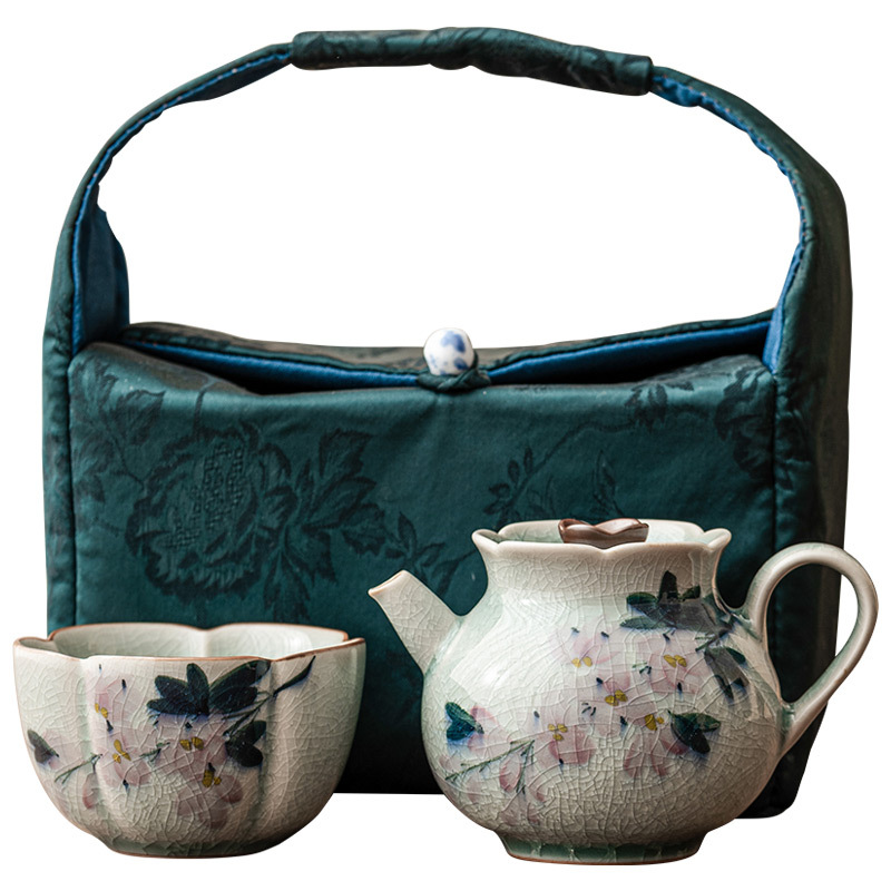Bộ trà du lịch cầm tay hoa mộc lan vẽ tay bằng gốm sứ Kung Fu một bình một cốc Bộ dụng cụ uống trà ngoài trời