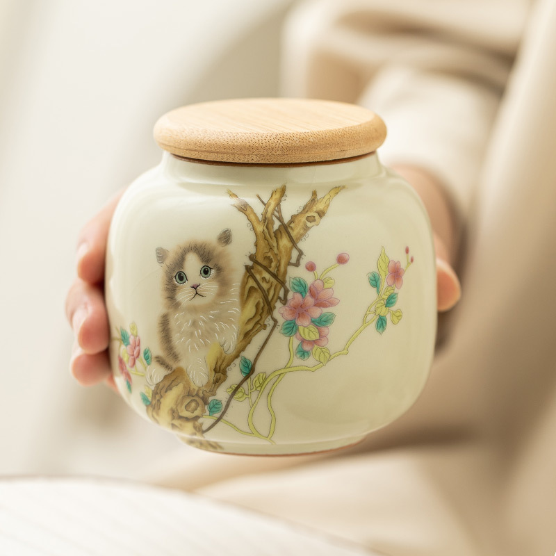 Hộp đựng trà Mengmao Ru Kiln, hộp đựng trà gốm sứ chống ẩm cao cấp gia dụng, Hộp đựng trà cầm tay cỡ nhỏ