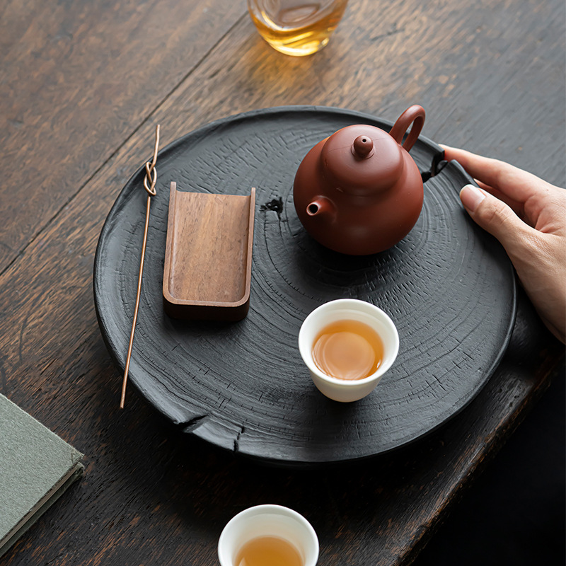 Ấm trà gỗ long não cacbon hóa Da'antang, Khay trà gỗ phong cách Nhật Bản, khay trà bàn pha khô, phụ kiện Bộ trà