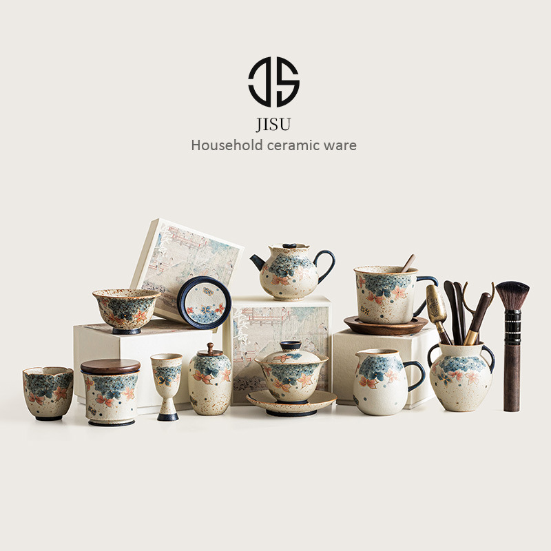 Bộ trà sản phẩm duy nhất Ấm trà hoa cẩm tú cầu màu xanh và trắng bằng đá lửa đỏ có nắp bát cốc công bằng cốc cốc chủ sở hữu cốc cốc lót ly