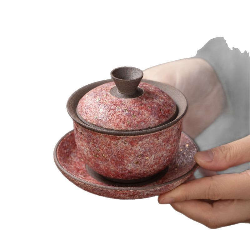 Mỏ đá củi Sancai có thể che bát, cốc trà mỏ đá Jingdezhen có thể che cốc, bộ trà Kung Fu sáng tạo, bát trà chính, dụng cụ pha trà