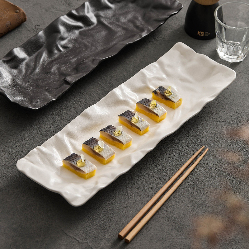 Đĩa chuyên dùng cho sushi gốm sứ vải, đĩa gia dụng, bộ đồ ăn nhà hàng khách sạn sáng tạo, đĩa bày sashimi kết cấu mờ