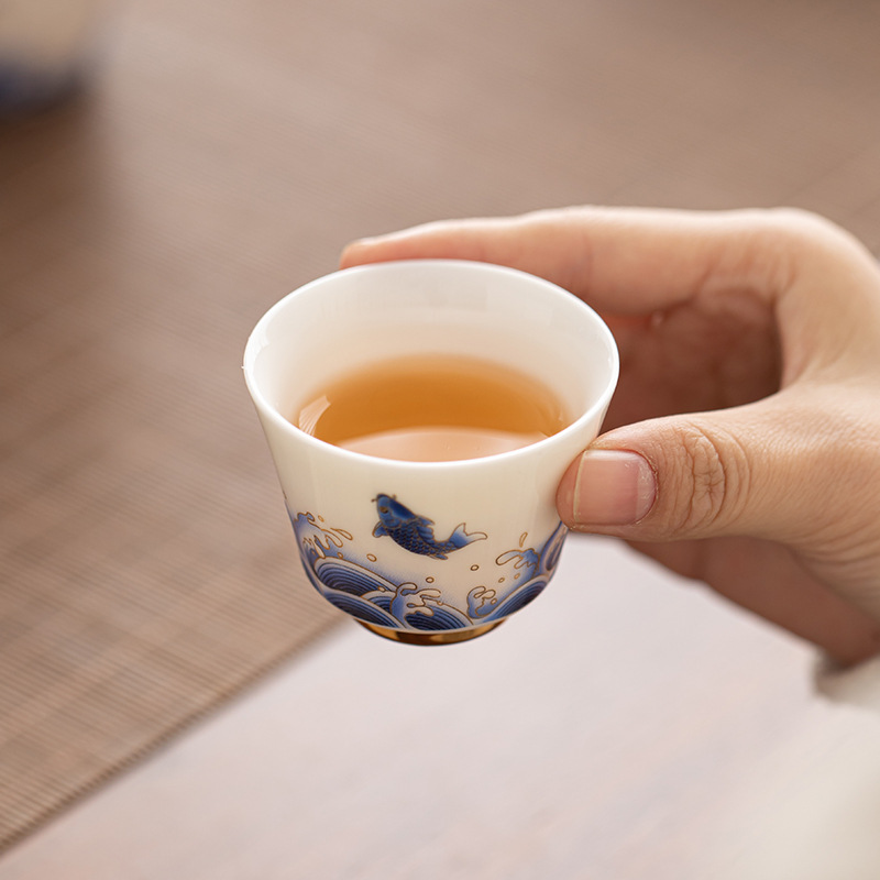 Bộ trà ngọc bích mỡ cừu Bộ quà tặng sứ trắng Đức Hoa có nắp ấm trà tách trà bộ dụng cụ trà Kung Fu trọn bộ gia dụng