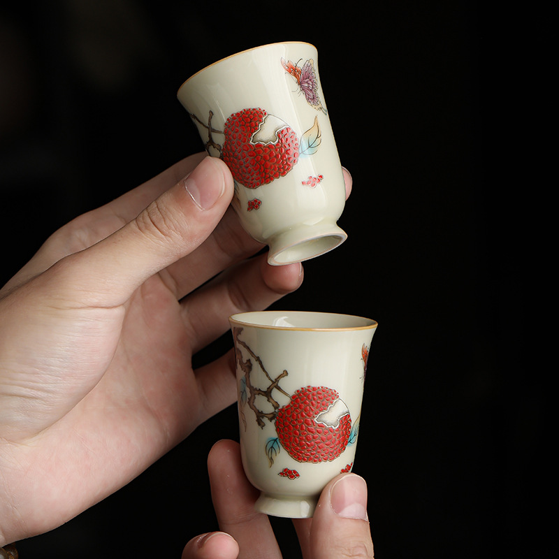Cốc trà Kung Fu vải thiều gốm sứ cốc chủ nhân cốc trà cao cấp Trung Quốc chuyên dụng cá nhân cốc hương thơm cốc uống trà