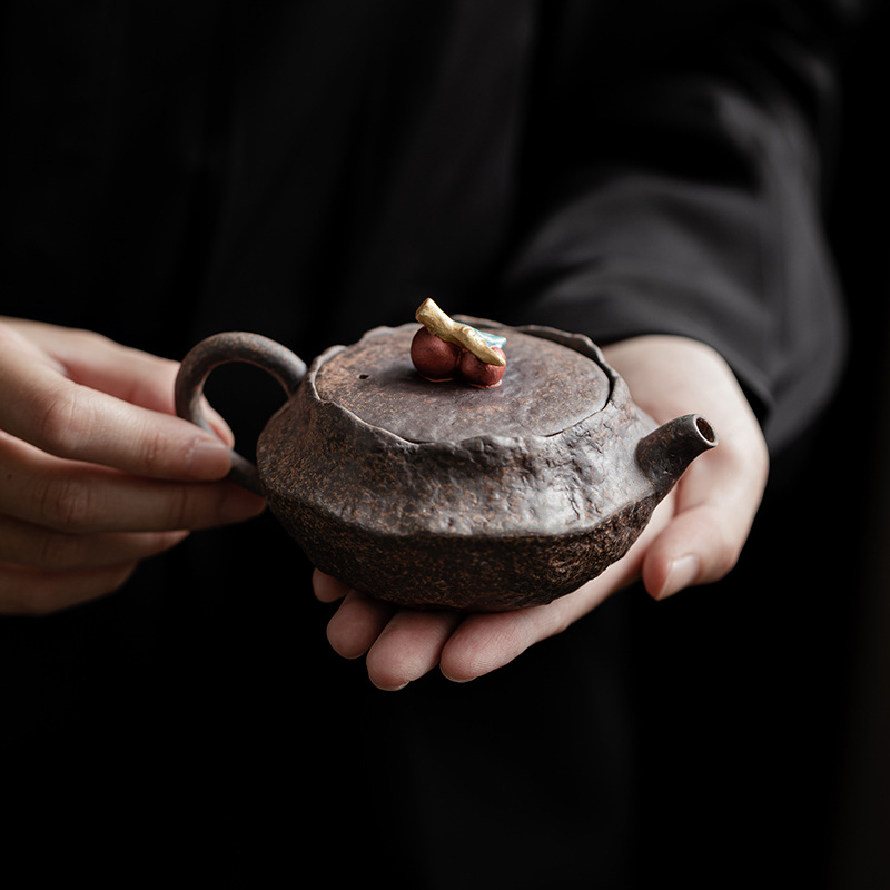 Ấm trà hồng đất đá cũ ấm trà dụng cụ pha trà kungfu cổ điển văn phòng gia dụng ấm trà gốm sứ ấm đơn hộp quà