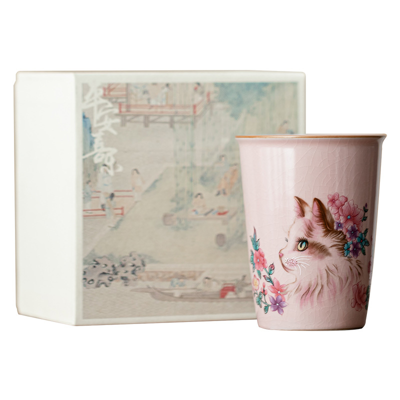 Cốc coca mèo hồng, cốc tiện dụng bằng gốm, cốc trà cỡ lớn, cốc cá nhân dành cho nữ, cốc đơn có thể mở được, hộp quà