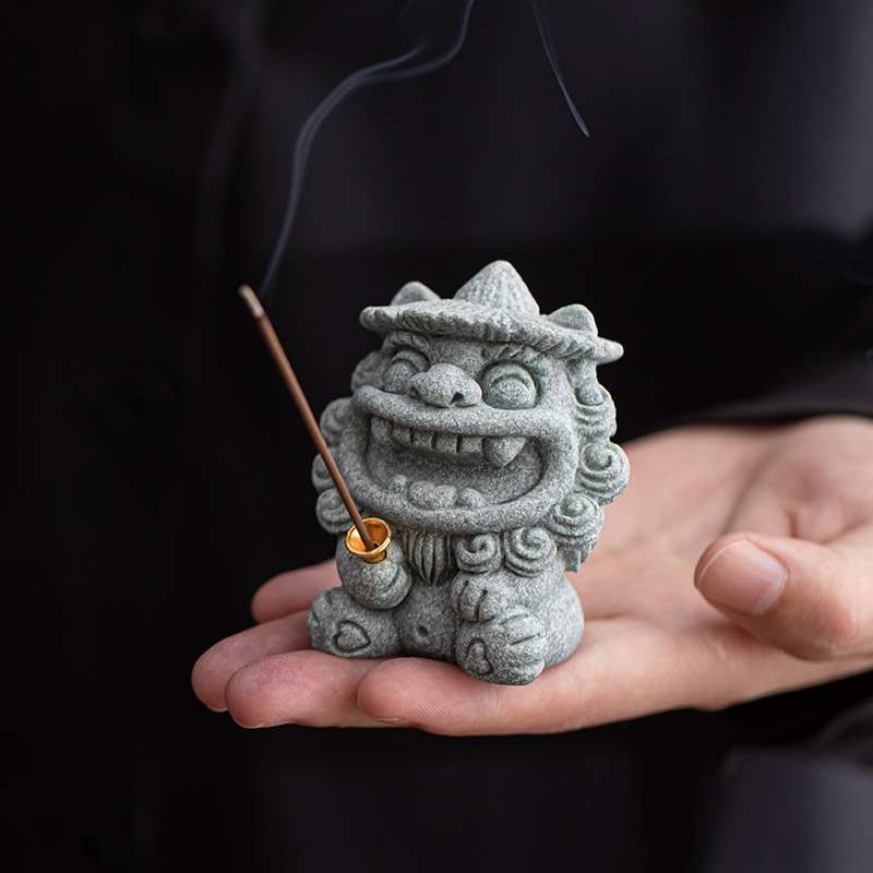 Đồ trang trí cắm hương bằng đá sa thạch xanh phong cách quốc gia, bàn trà phòng trà sáng tạo, đồ trang trí nhỏ để bàn văn phòng, có thể nuôi thú cưng trà