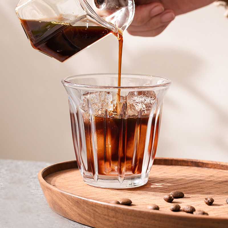 Cốc cà phê thủy tinh trong suốt Họa Tiết Dọc cốc Latte kiểu Mỹ cốc sữa gia dụng tinh tế cao cấp cốc nước dirty