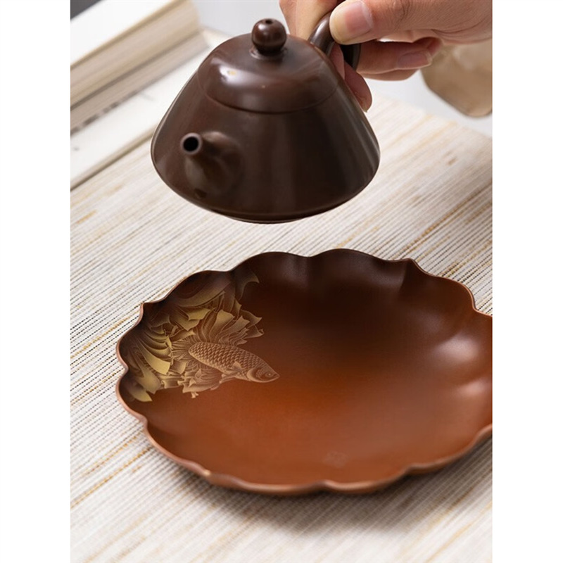 Chậu đồng nguyên chất cổ điển nung thủ công kiểu Trung Quốc Cổ Đại Song Yuanzuo, khay đựng ấm, khay nhỏ, phụ kiện Bộ trà Kung Fu, gia dụng