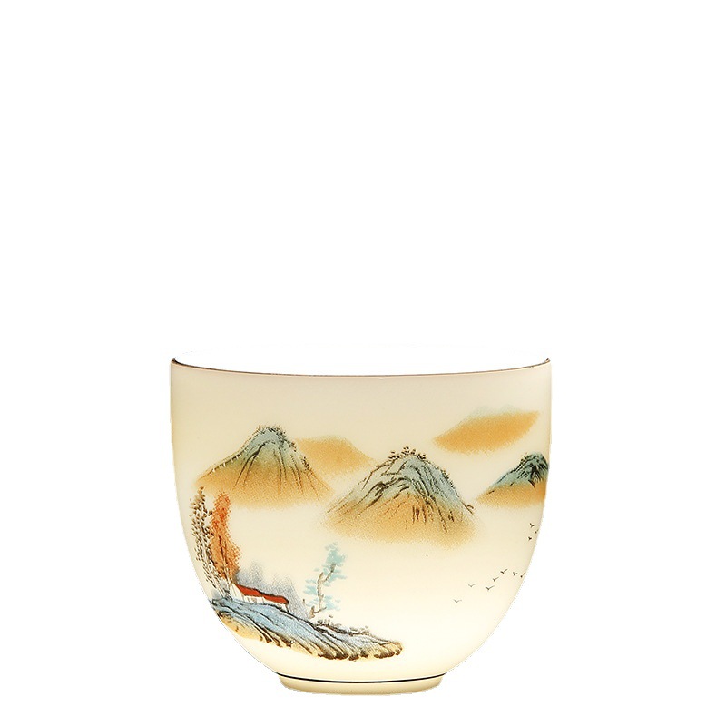 Cốc pha trà sứ ngọc bích mỡ cừu cốc trà cốc chủ nhân cốc đơn gốm sứ cốc trà Bộ trà gia dụng kiểu Trung Quốc cốc trà