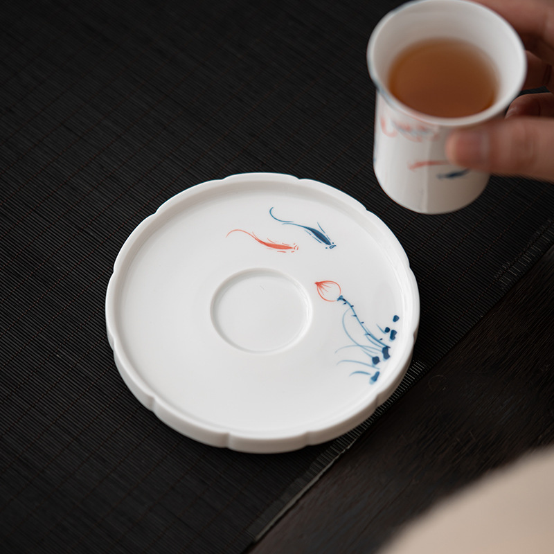 Cốc sứ trắng hoa sen vẽ tay, cốc trà, Cốc thơm, cốc trà nhỏ công phu gốm sứ Wenzhu, cốc đơn màu xanh và trắng, cốc chủ nhân