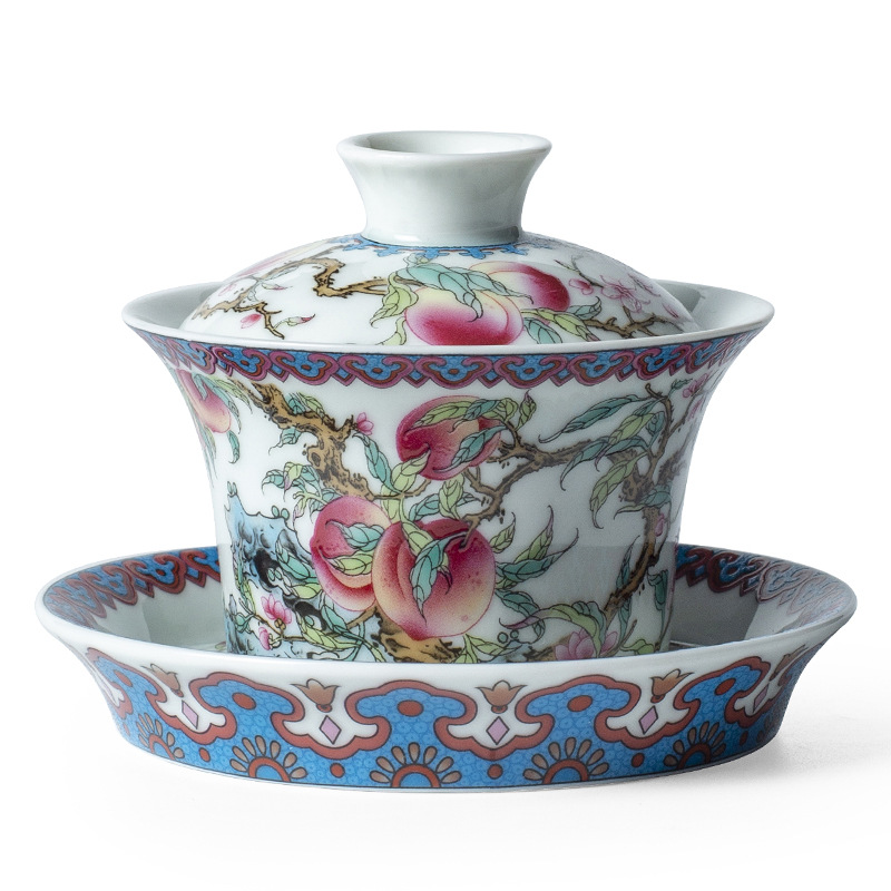 Gốm sứ Jingdezhen bùn cổ Shoutao móng ngựa ba cái bát có nắp đơn có thể lơ lửng bát pha trà gia dụng chống bỏng tay