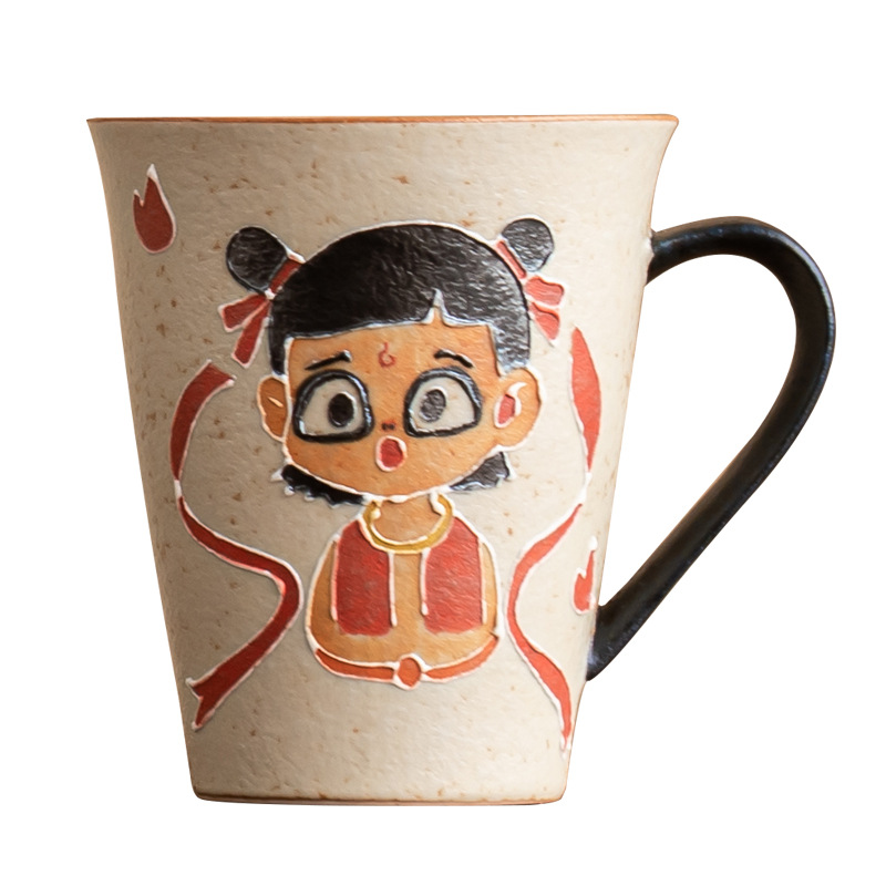 Cốc Nezha đỏ đá lửa xanh trắng cốc trà cỡ lớn cốc cà phê gốm sứ tinh xảo cao cấp cốc uống nước gia dụng